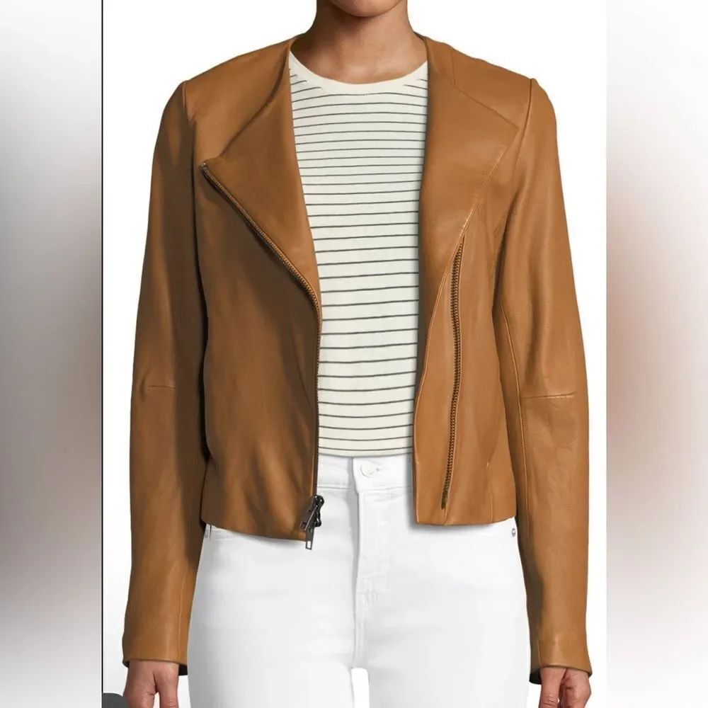 Vince Cross-Front Lamb Leather Jacket